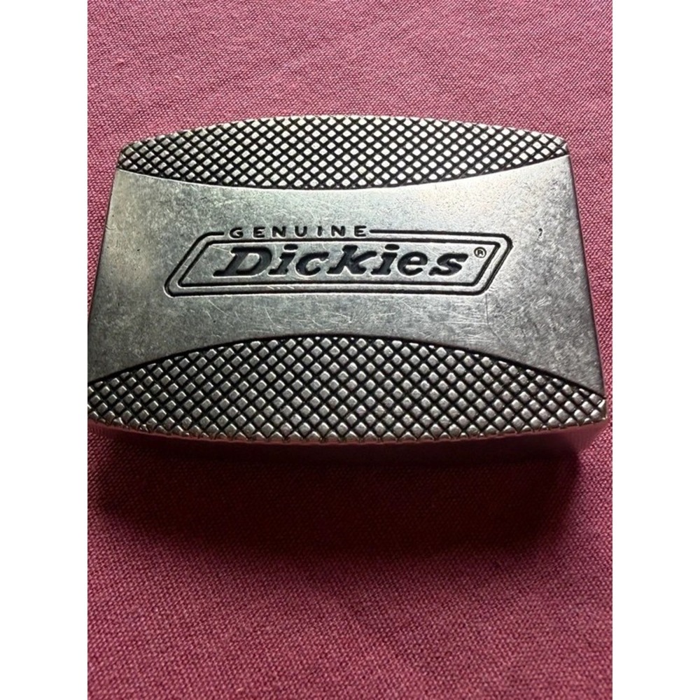 Genuine Dickies Heavy Metal Belt Buckle Silver Textured Knurled Panel